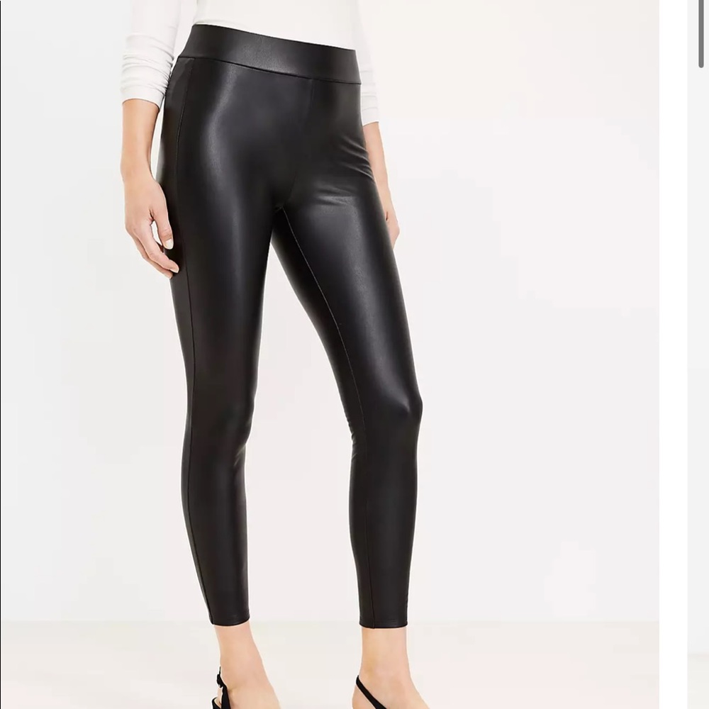 LOFT Faux Black Leather Leggings- Size Large Petite